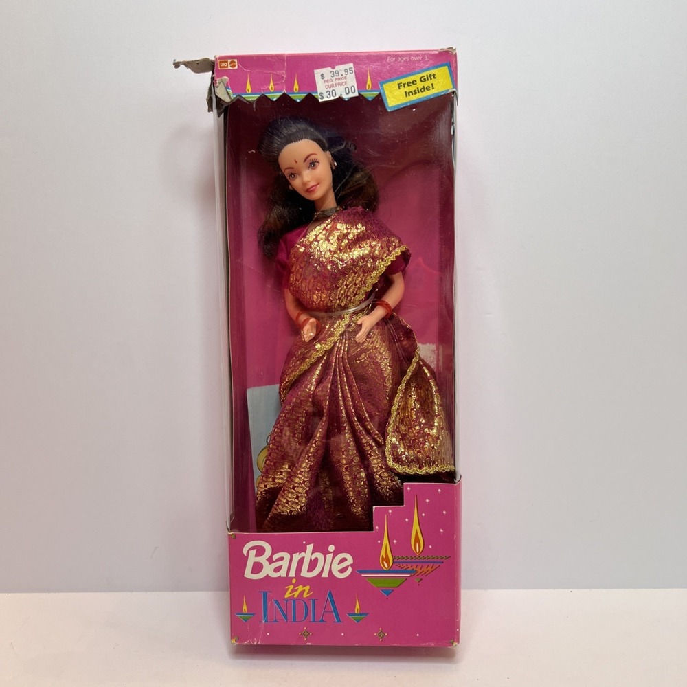 1993 Barbie in India Purple Gold Sari Mattel India NIB Vintage Box Damage